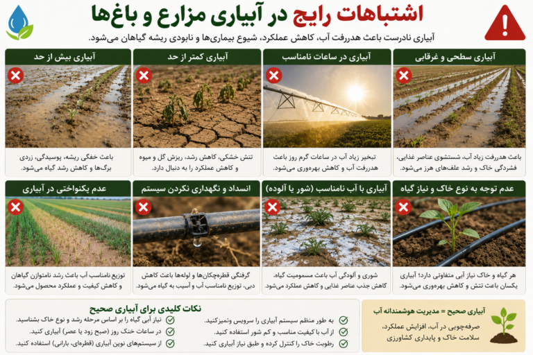 اشتباهات رایج در آبیاری مزارع و باغ‌ها